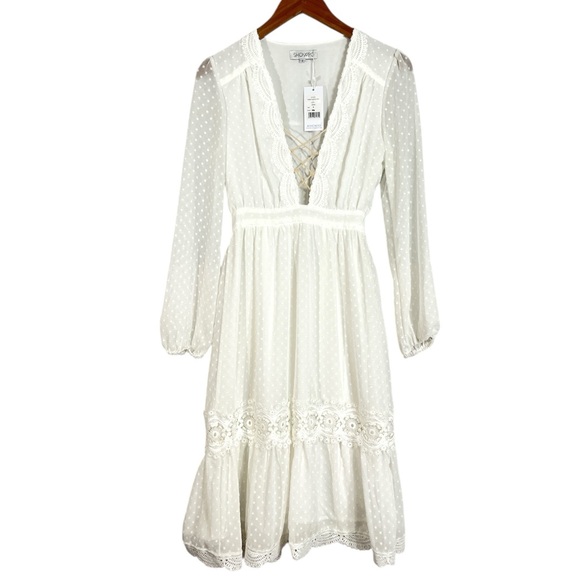 NWT Showpo. Always Dreaming Dress in White Size 6 Midi Length Swiss Dot - Picture 2 of 5